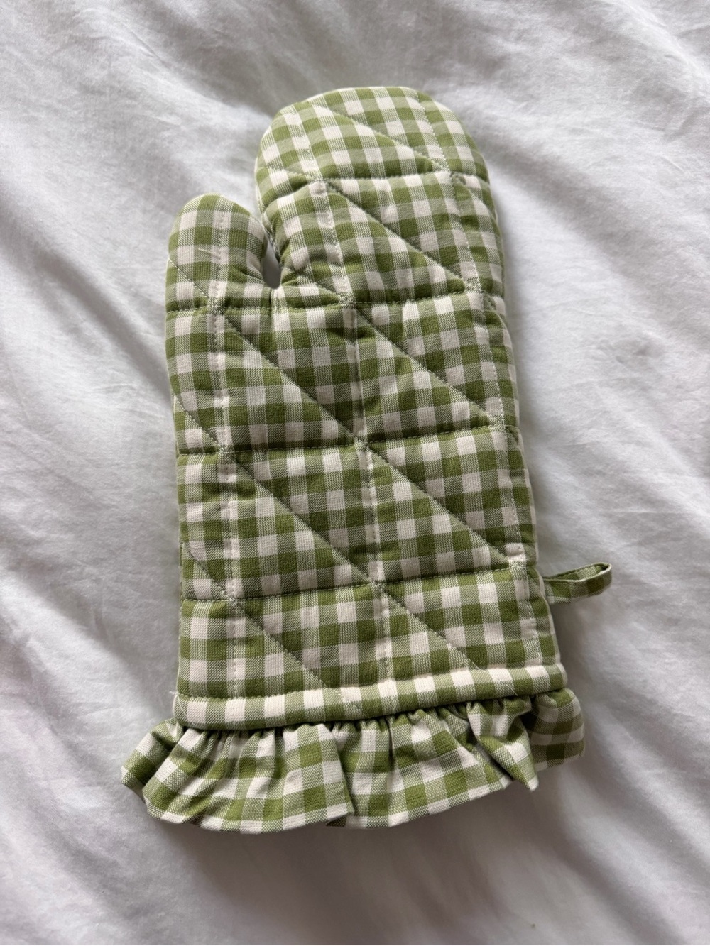 Anthropologie Green Gingham Ruffle Oven Mitt - Picture 2 of 4